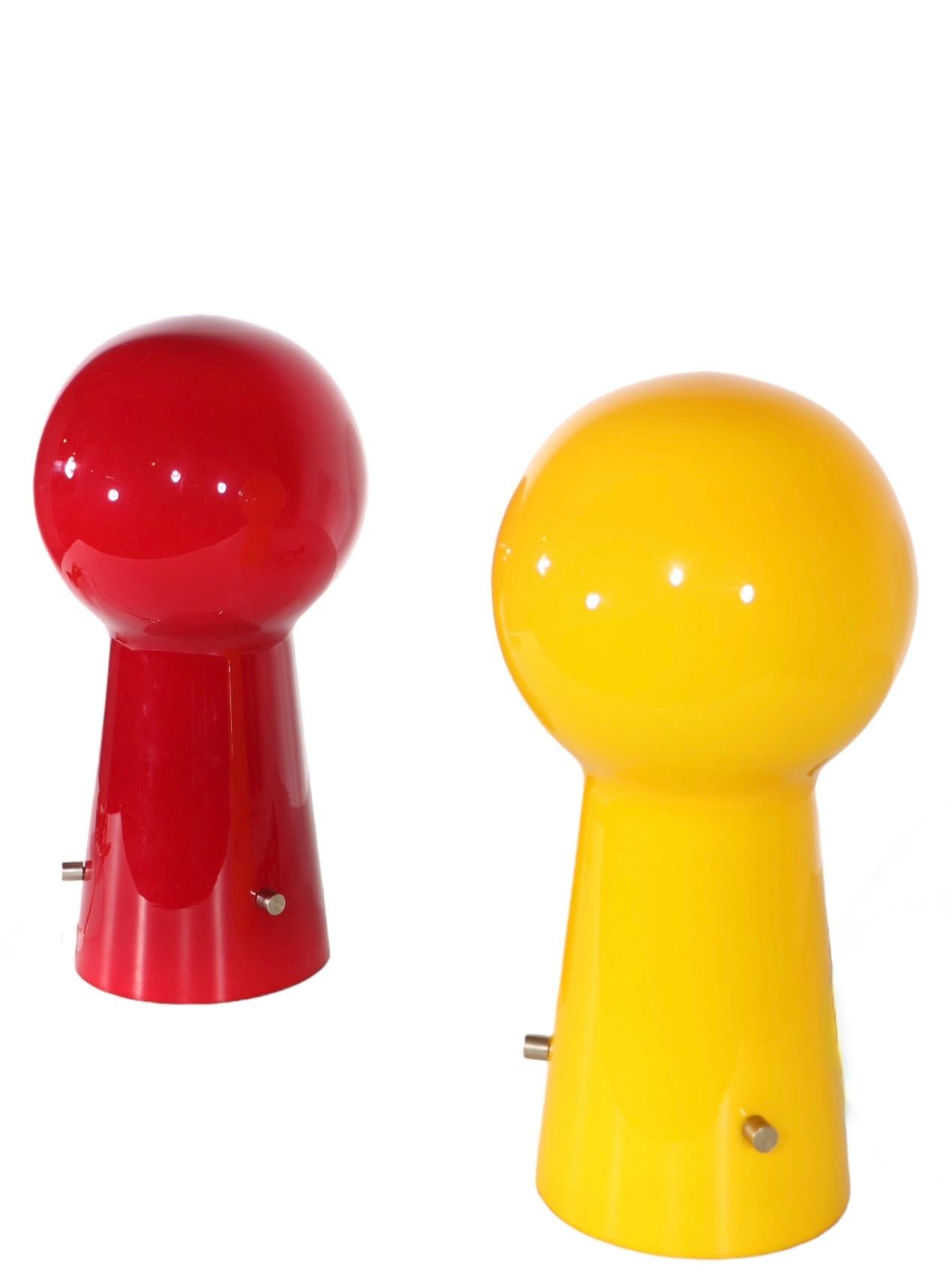 Pair of Glass Lollipop  Laurel Table Lamps Made in Sweden  One Red, One Yellow 3