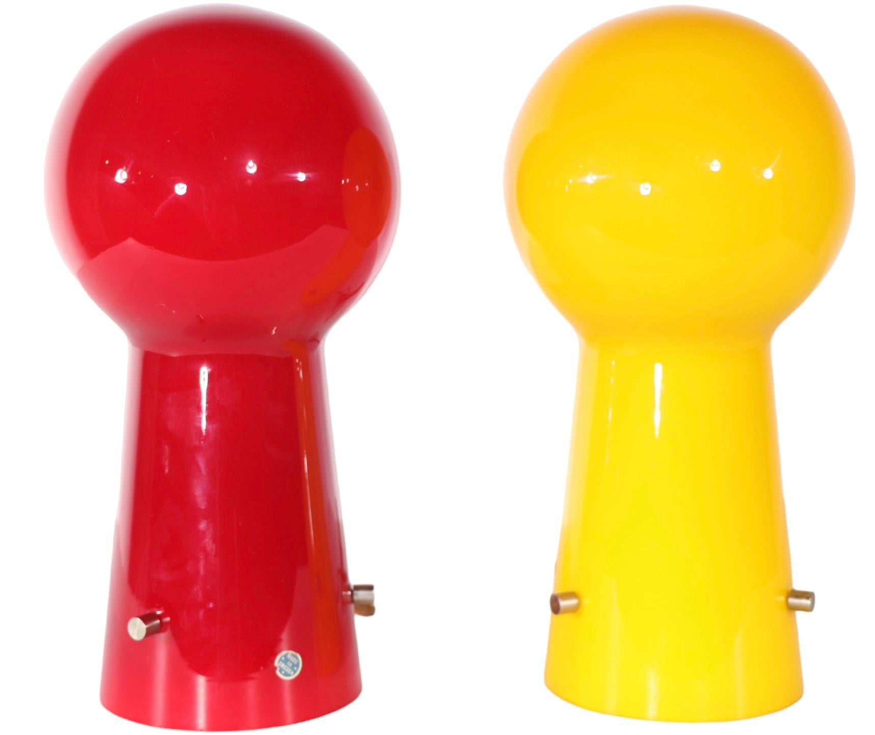 Pair of Glass Lollipop  Laurel Table Lamps Made in Sweden  One Red, One Yellow 4