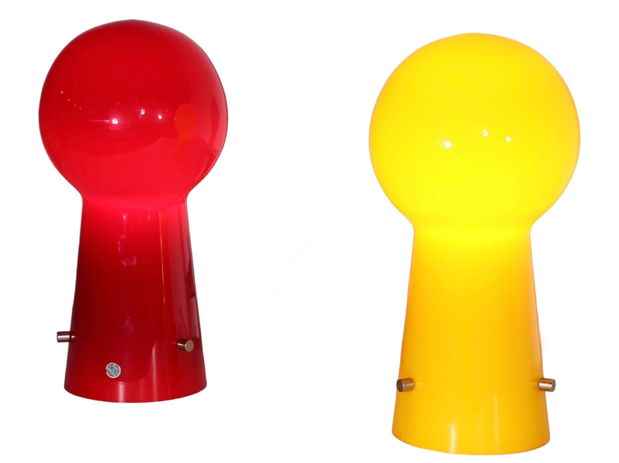 Pair of Glass Lollipop  Laurel Table Lamps Made in Sweden  One Red, One Yellow 5
