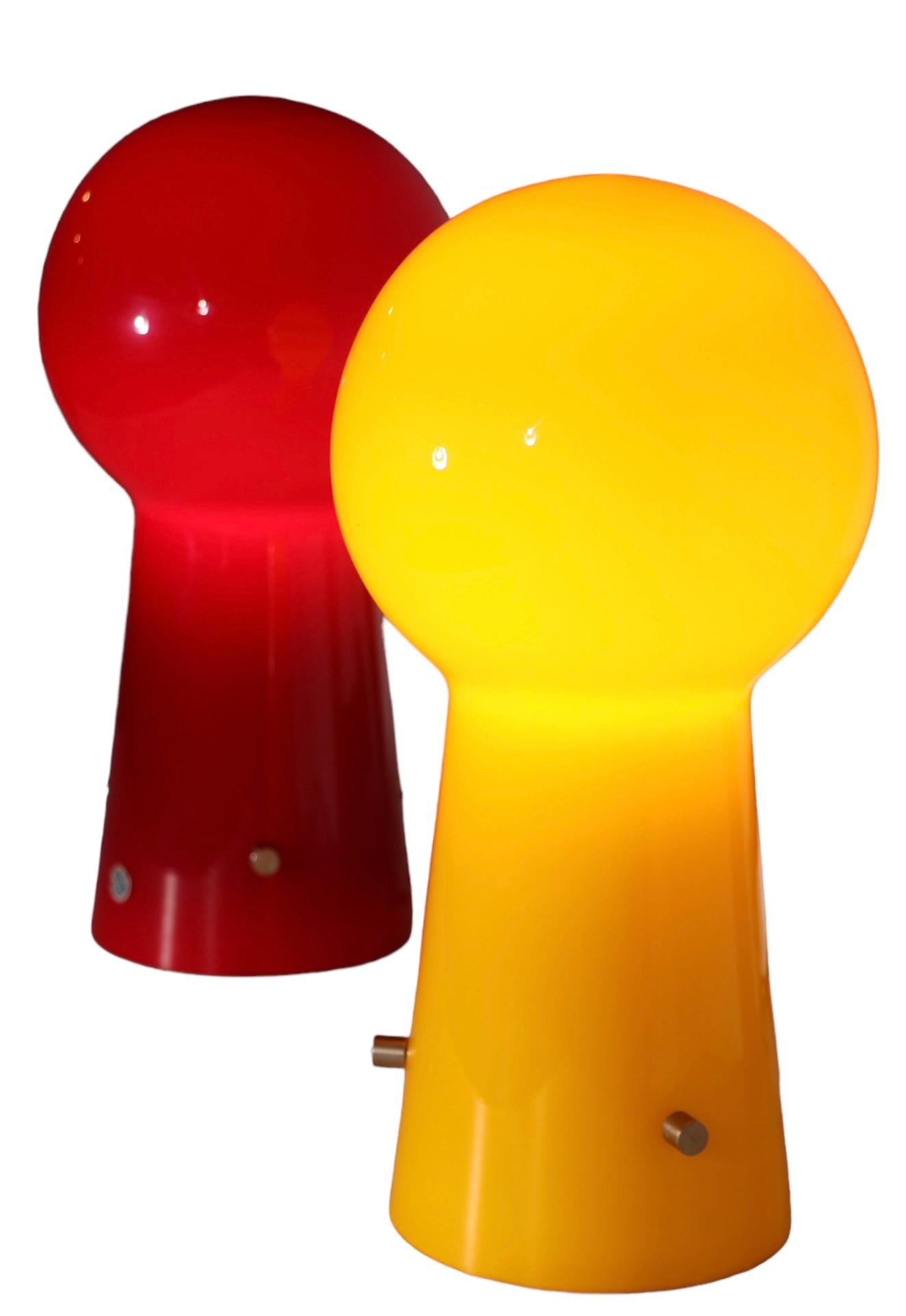 Pair of Glass Lollipop  Laurel Table Lamps Made in Sweden  One Red, One Yellow 6
