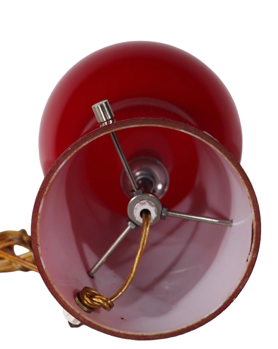 Mid-20th Century Pair of Glass Lollipop  Laurel Table Lamps Made in Sweden  One Red, One Yellow