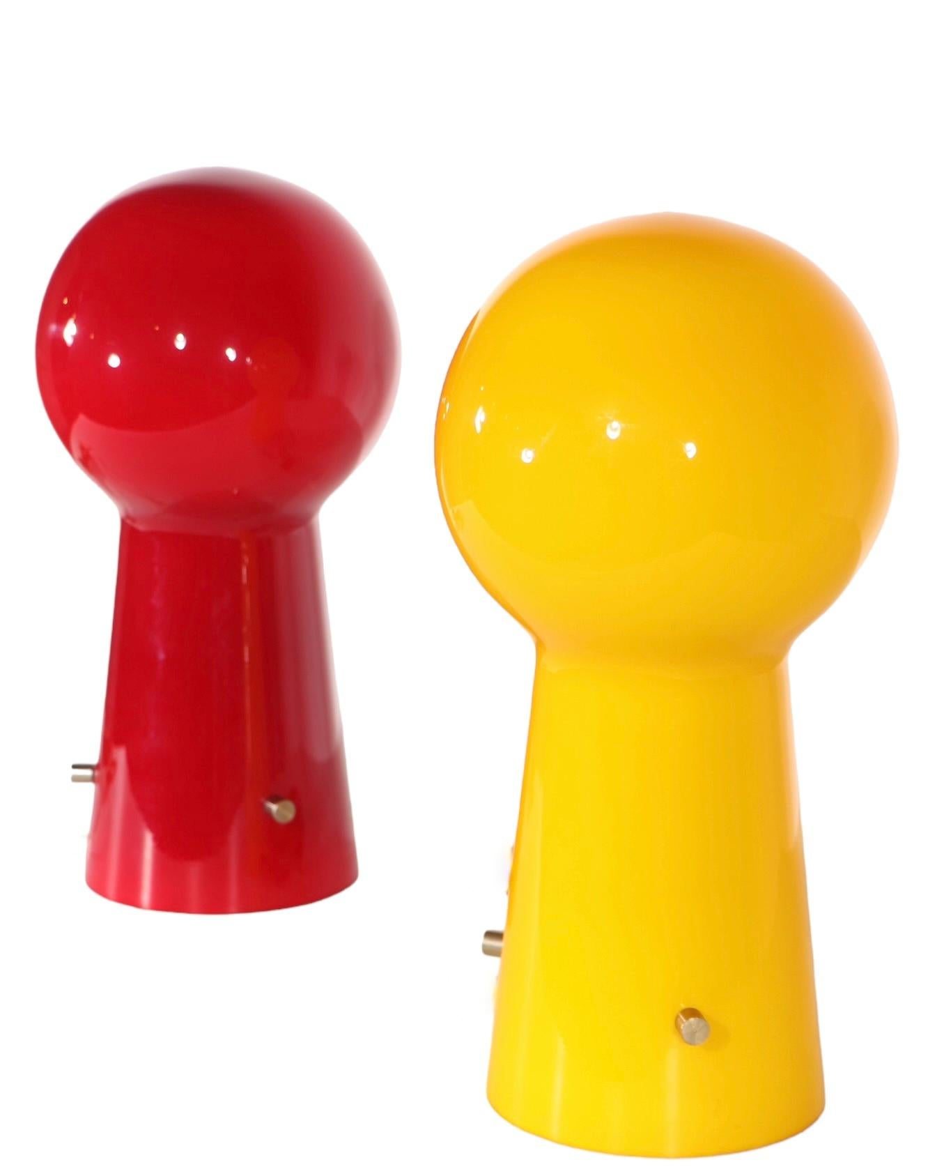 Pair of Glass Lollipop  Laurel Table Lamps Made in Sweden  One Red, One Yellow 1