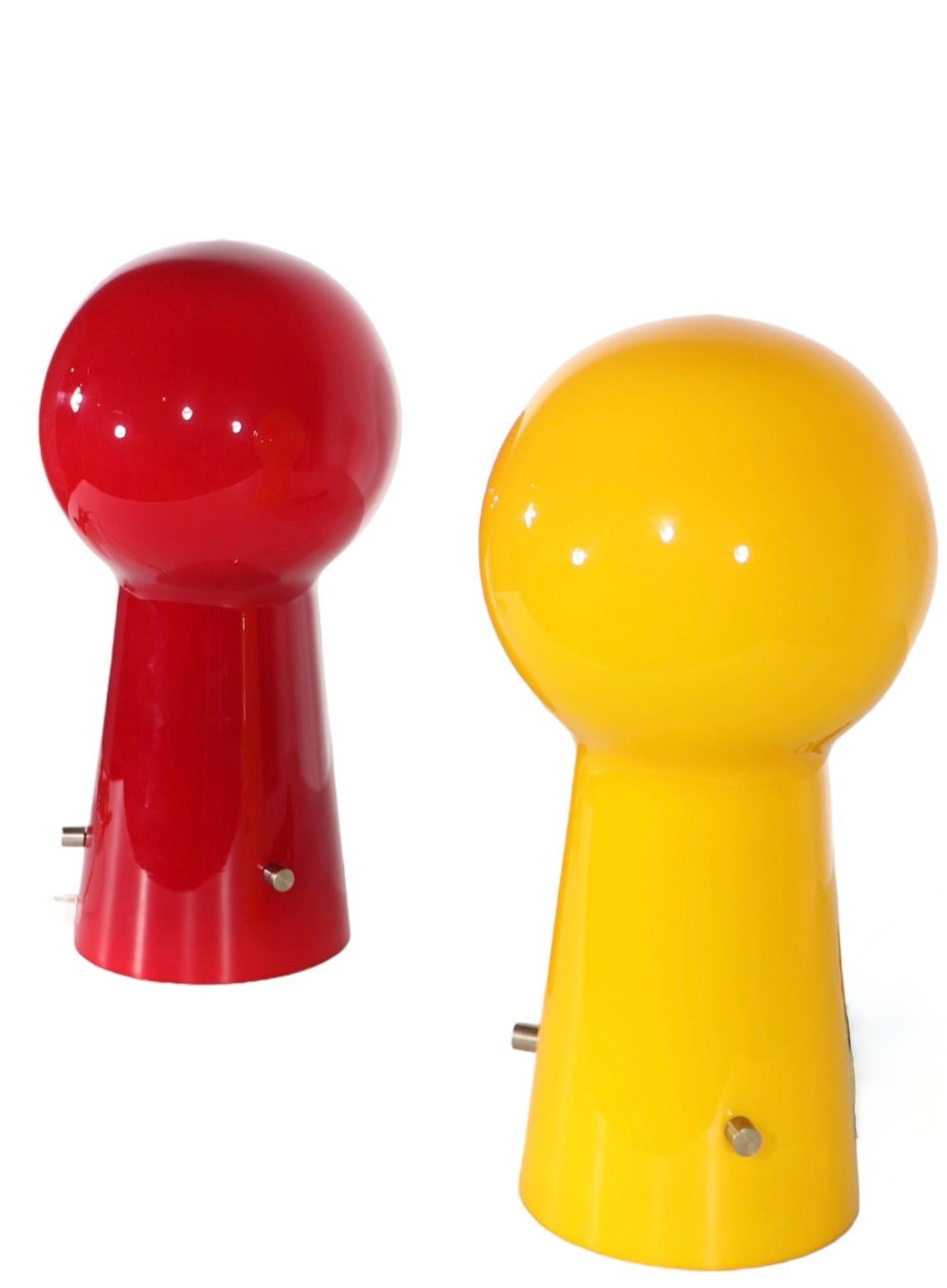 Pair of Glass Lollipop  Laurel Table Lamps Made in Sweden  One Red, One Yellow 2