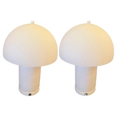 Paar Pilz-Tischlampen aus Glas und Metallsockeln mit Pilzmotiven