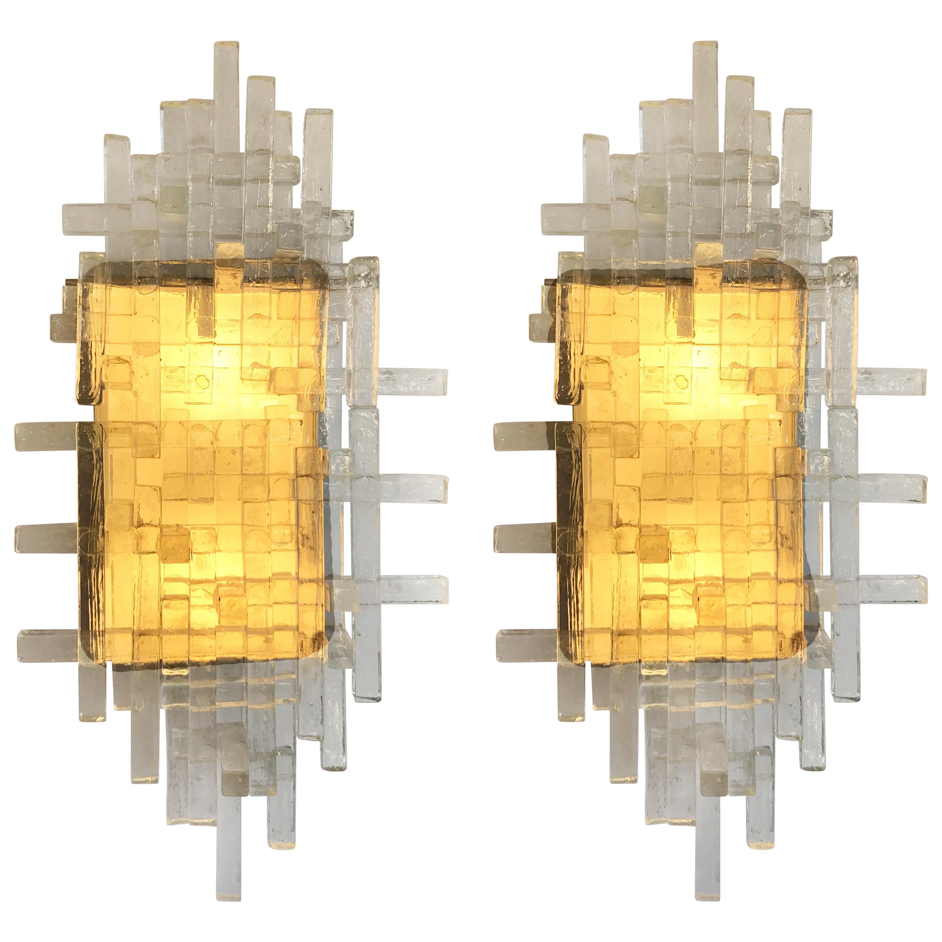 Pair of Glass Metal Sconces by Poliarte. Italy, 1970s