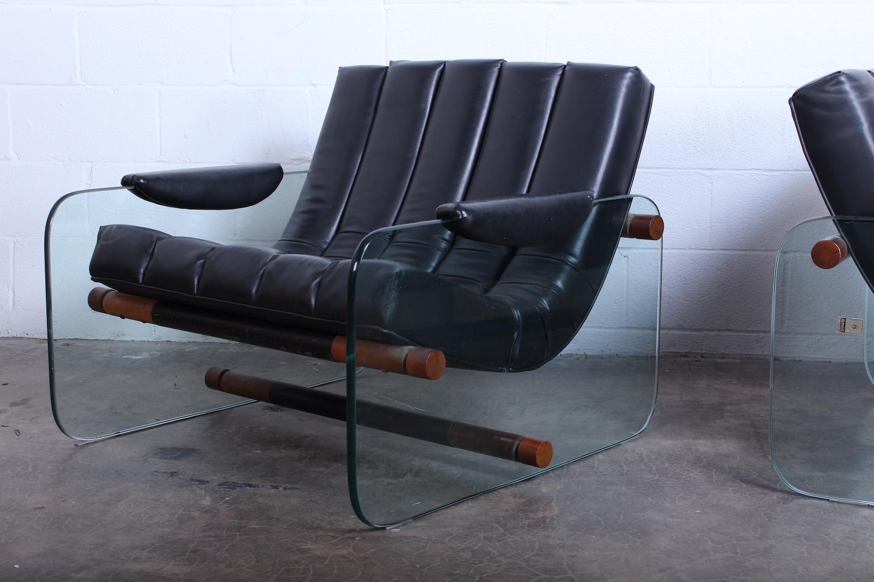 Pair of Glass Mirox Lounge Chairs In Good Condition In Dallas, TX