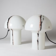 Paire de lampes de table champignons en verre:: 1970