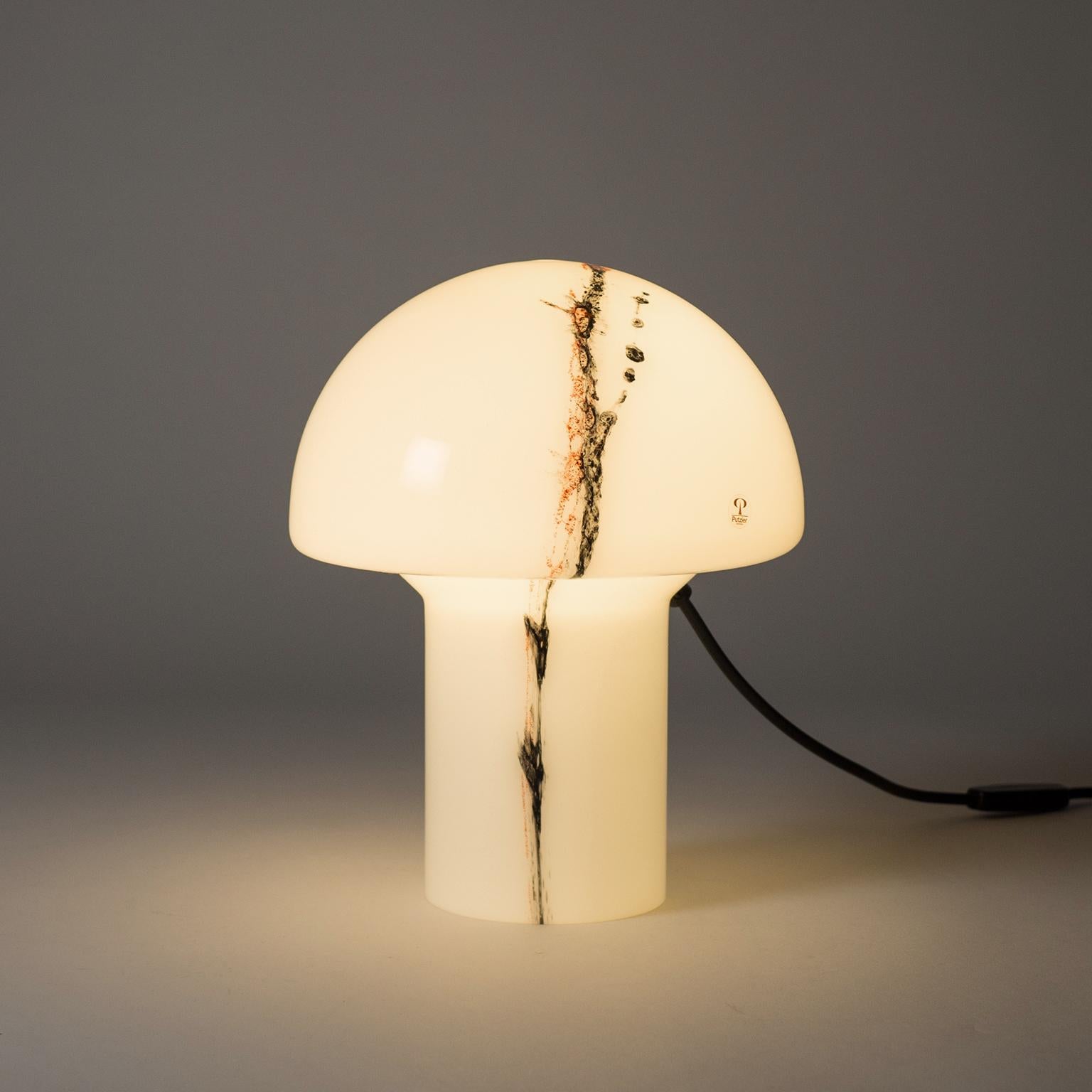 German Pair of Glass Mushroom Table Lamps, 1970s