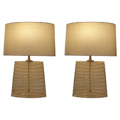 Pair of Glass Oblong Table Lamps