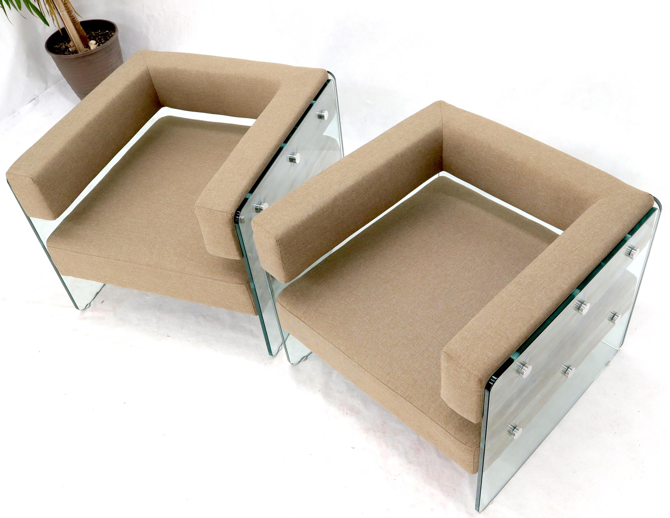 Pair of Glass Panels Frames Cube Shape Lounge Chairs For Sale 6