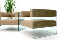 Pair of Glass Panels Frames Cube Shape Lounge Chairs