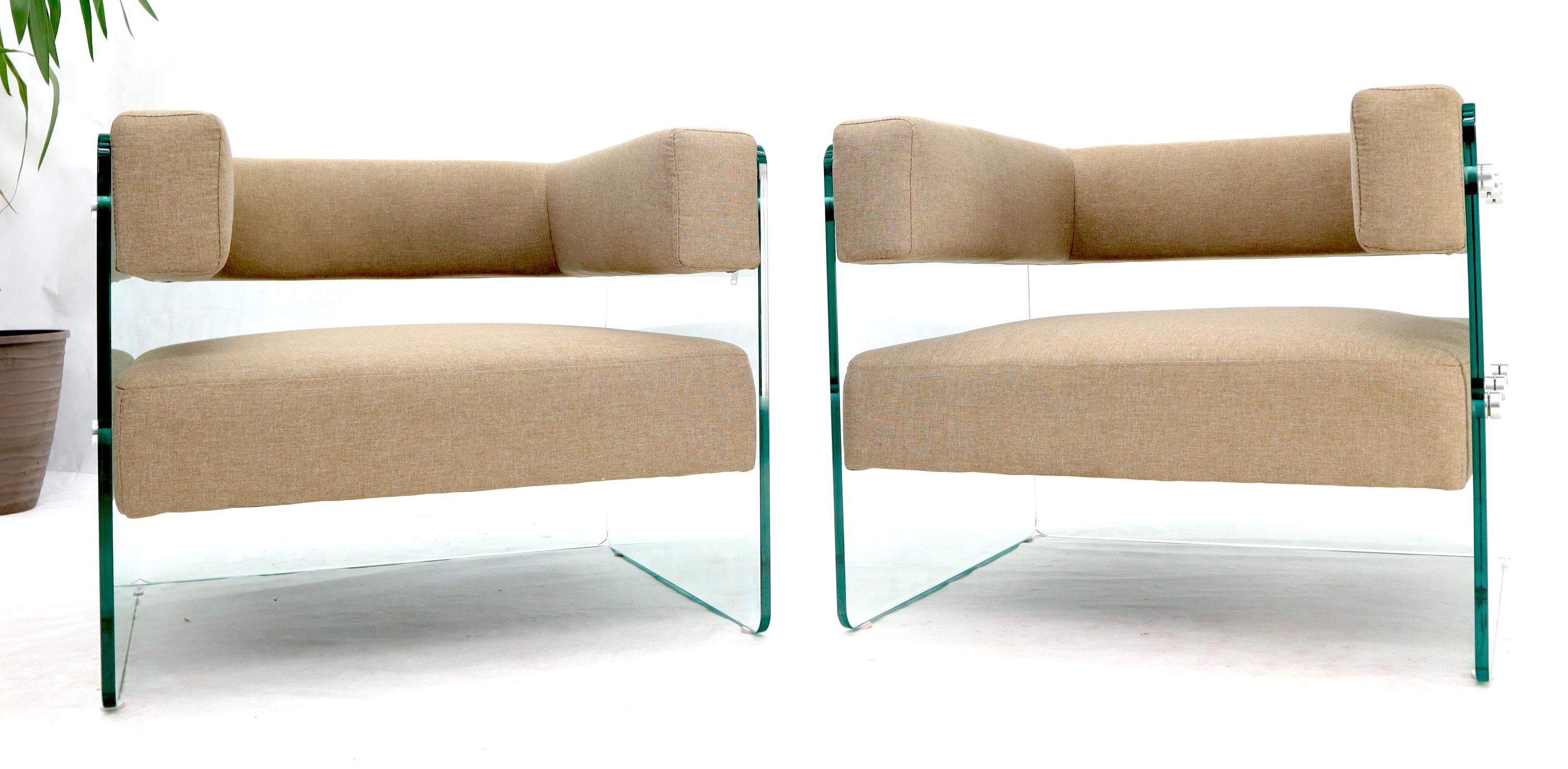 Mid-Century Modern Pair of Glass Panels Frames Cube Shape Lounge Chairs For Sale