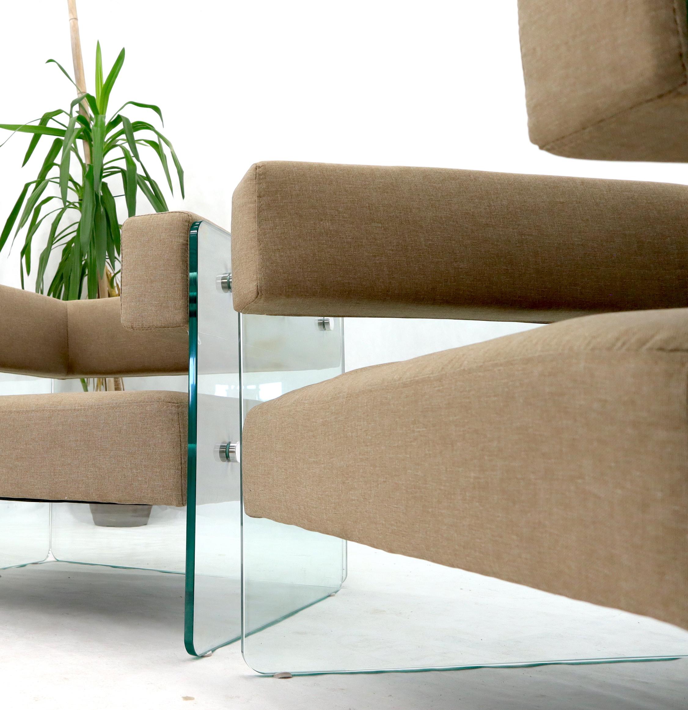 Pair of Glass Panels Frames Cube Shape Lounge Chairs For Sale 2
