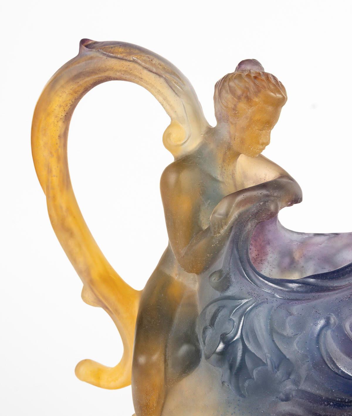 Pair of Glass Paste Jugs by Daum, Art Nouveau Style, 20th Century. 4