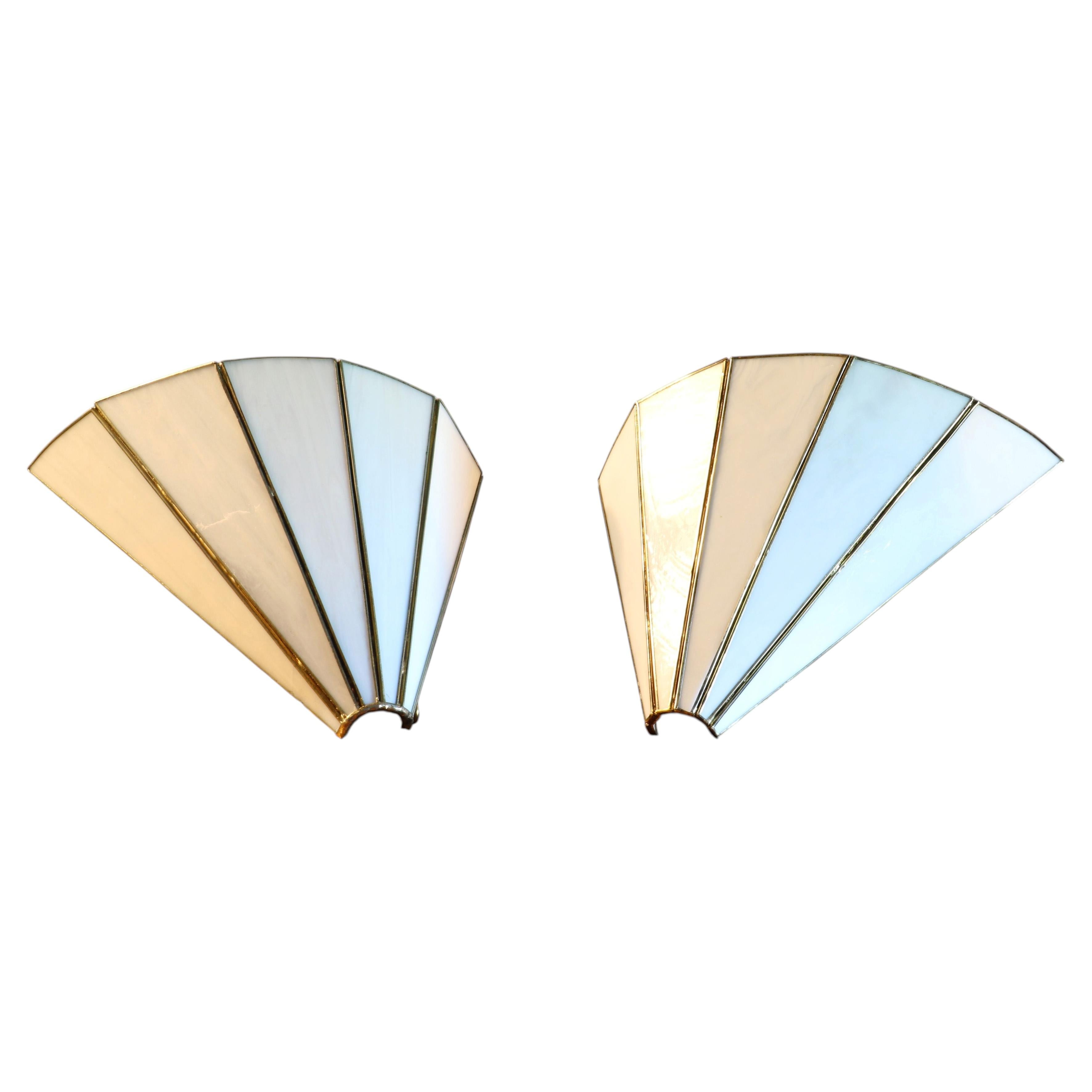 Pair of Glass Paste Wall Sconces - Art Deco Style - 1970s
