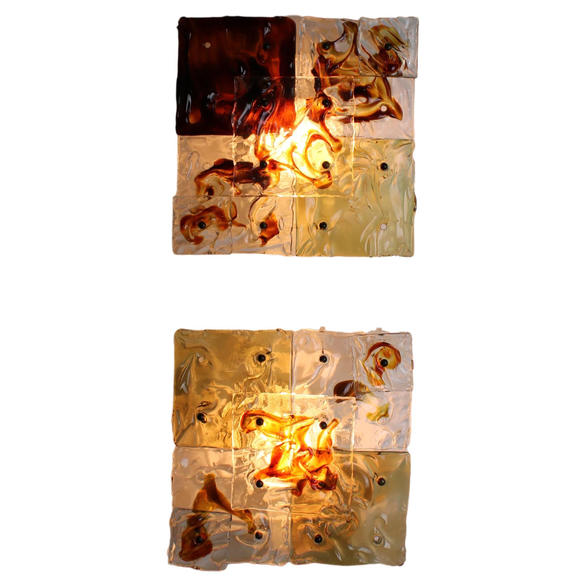 Pair of glass Patchwork wall lamps by Toni Zuccheri for Venini For Sale