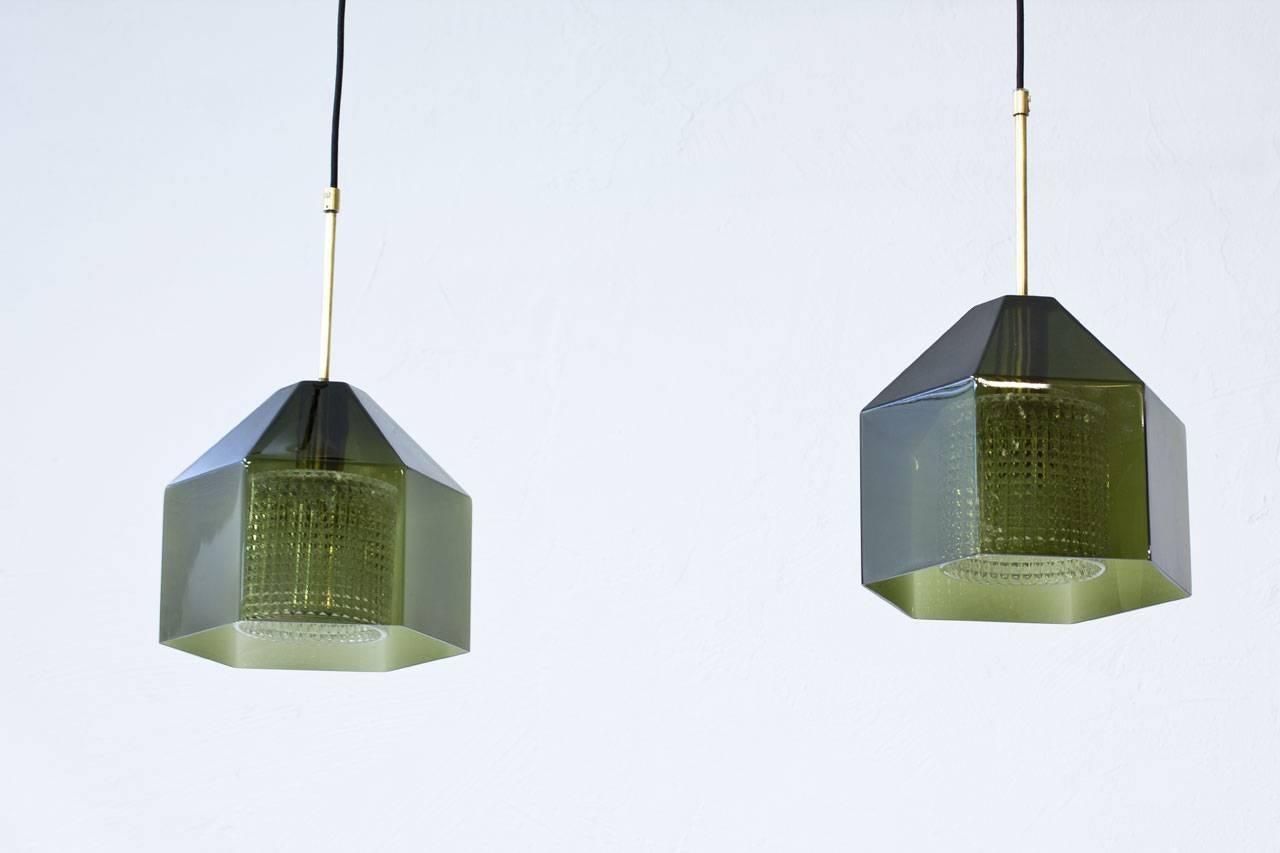 Swedish Pair of Glass Pendants by Carl Fagerlund for Orrefors, Sweden, 1960s