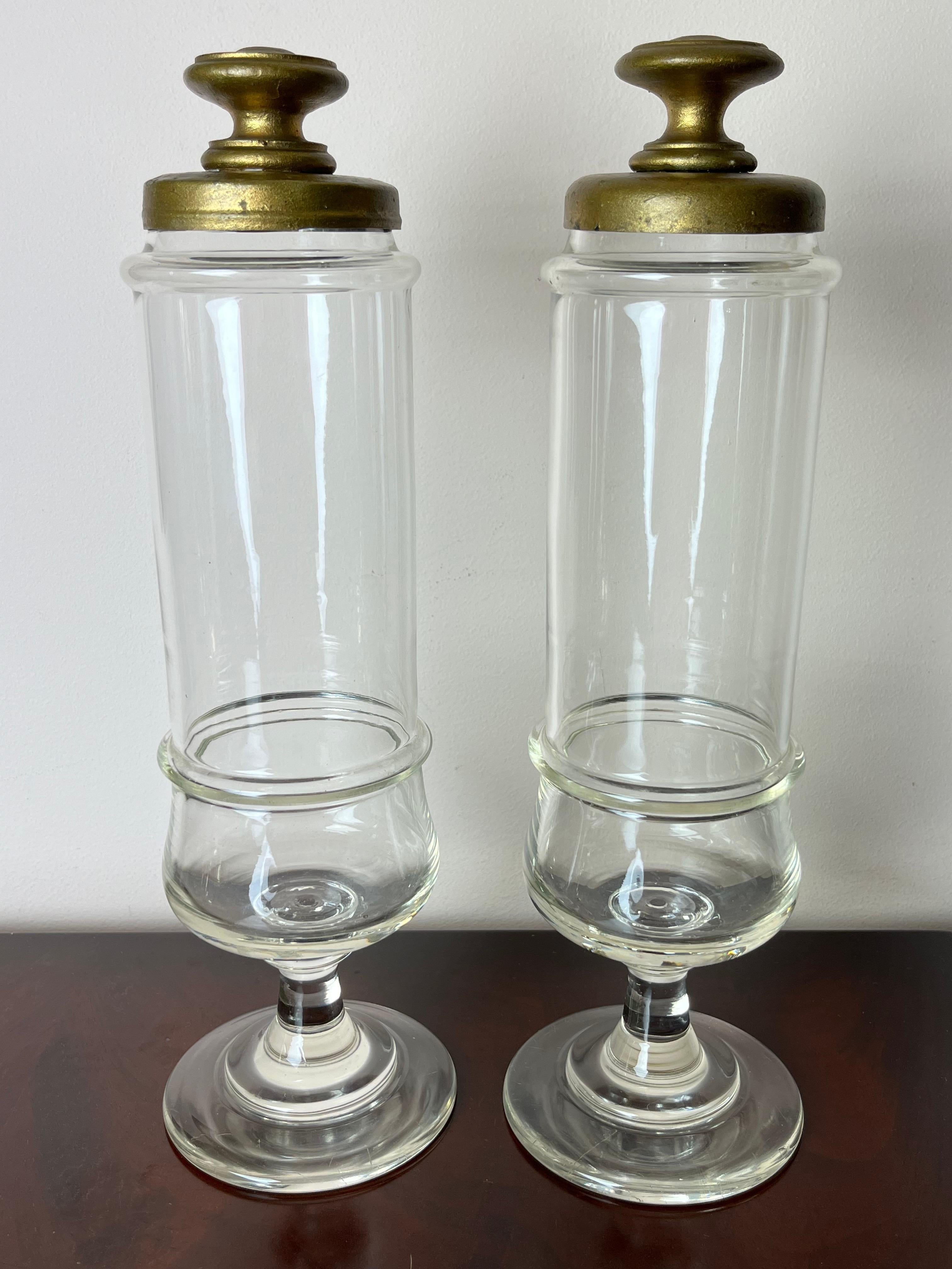 Pair of glass pharmacy jars, Italy, 1930s
Found in an old disused pharmacy.
Good condition. One has an imperceptible chip on the edge.
Being handcrafted, they have slightly different dimensions. By carefully observing the crystal you will notice