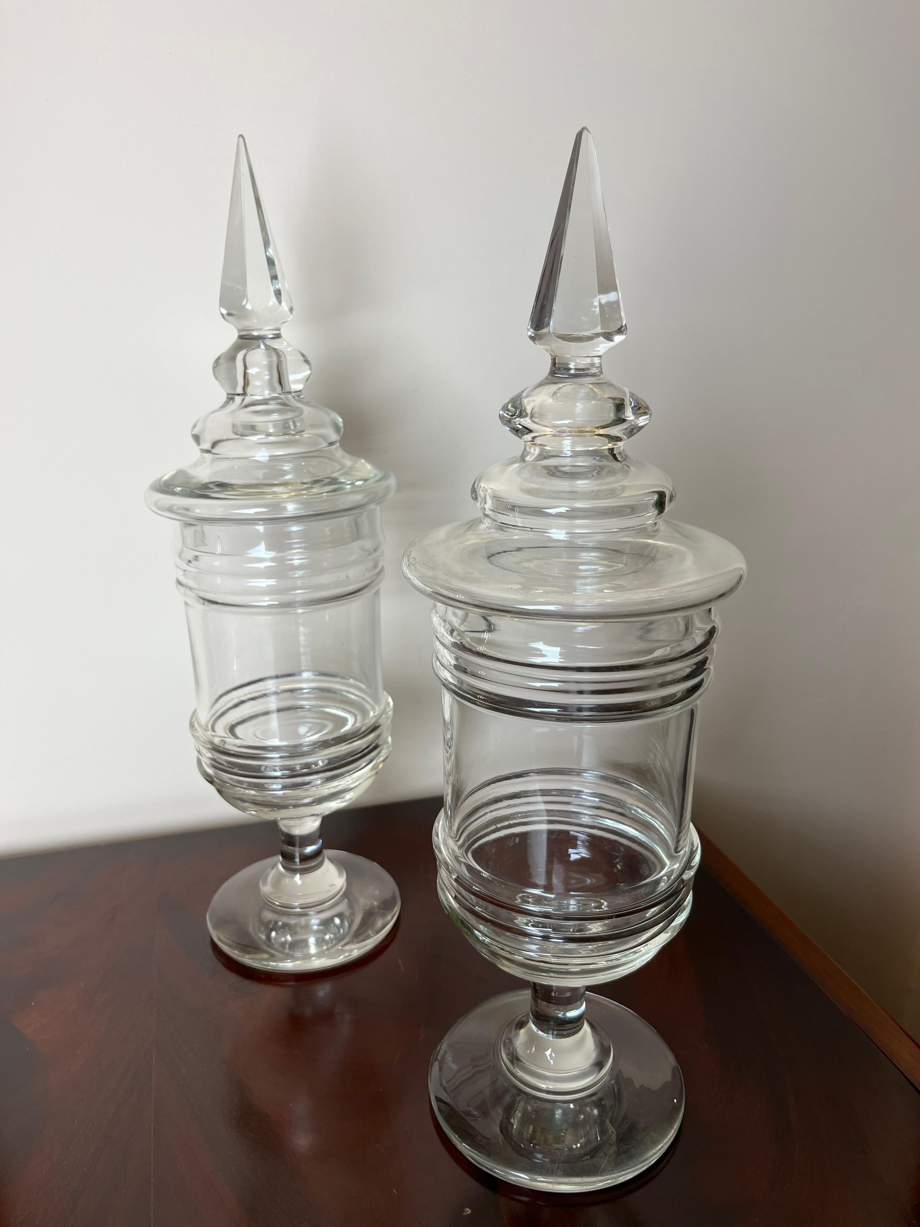 Mid-20th Century Pair of Glass Pharmacy Jars, Italy, 1930s For Sale