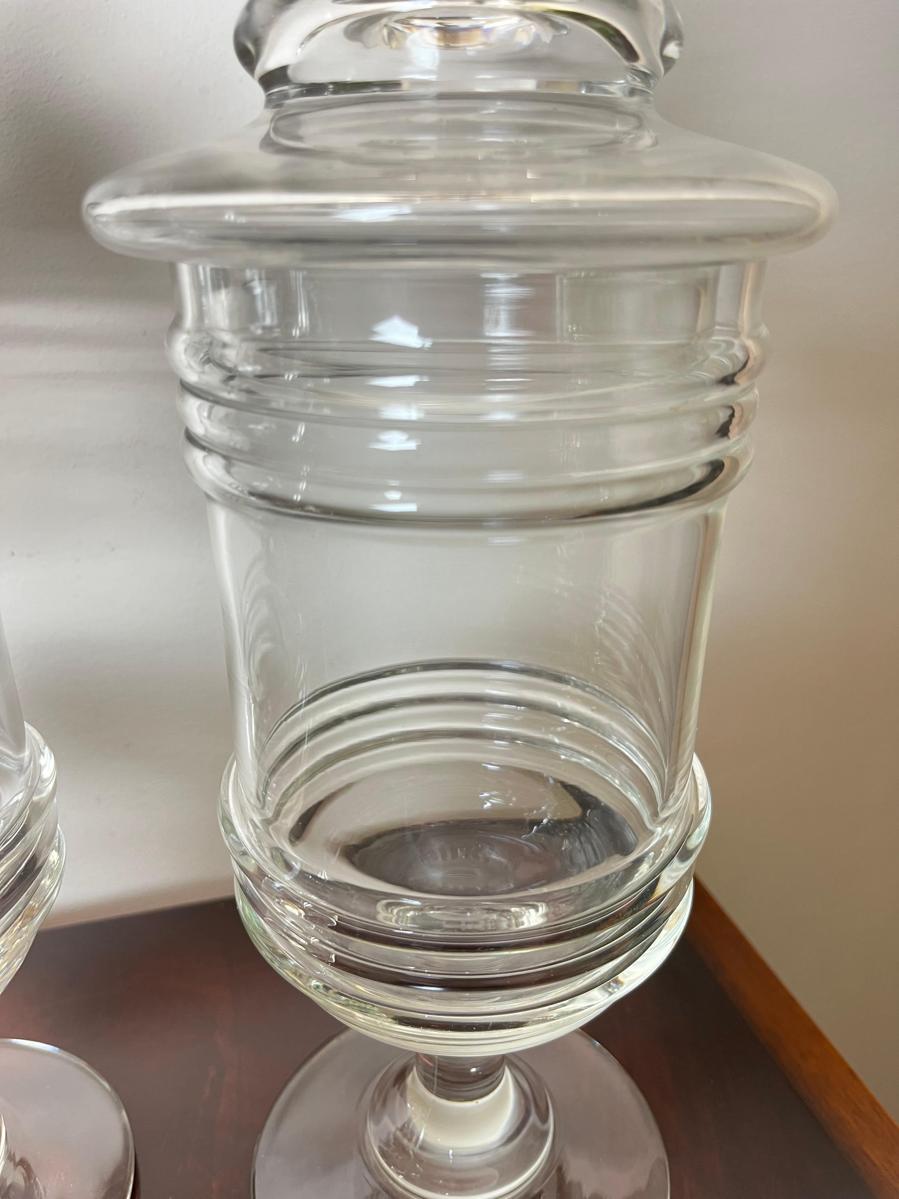 Crystal Pair of Glass Pharmacy Jars, Italy, 1930s For Sale
