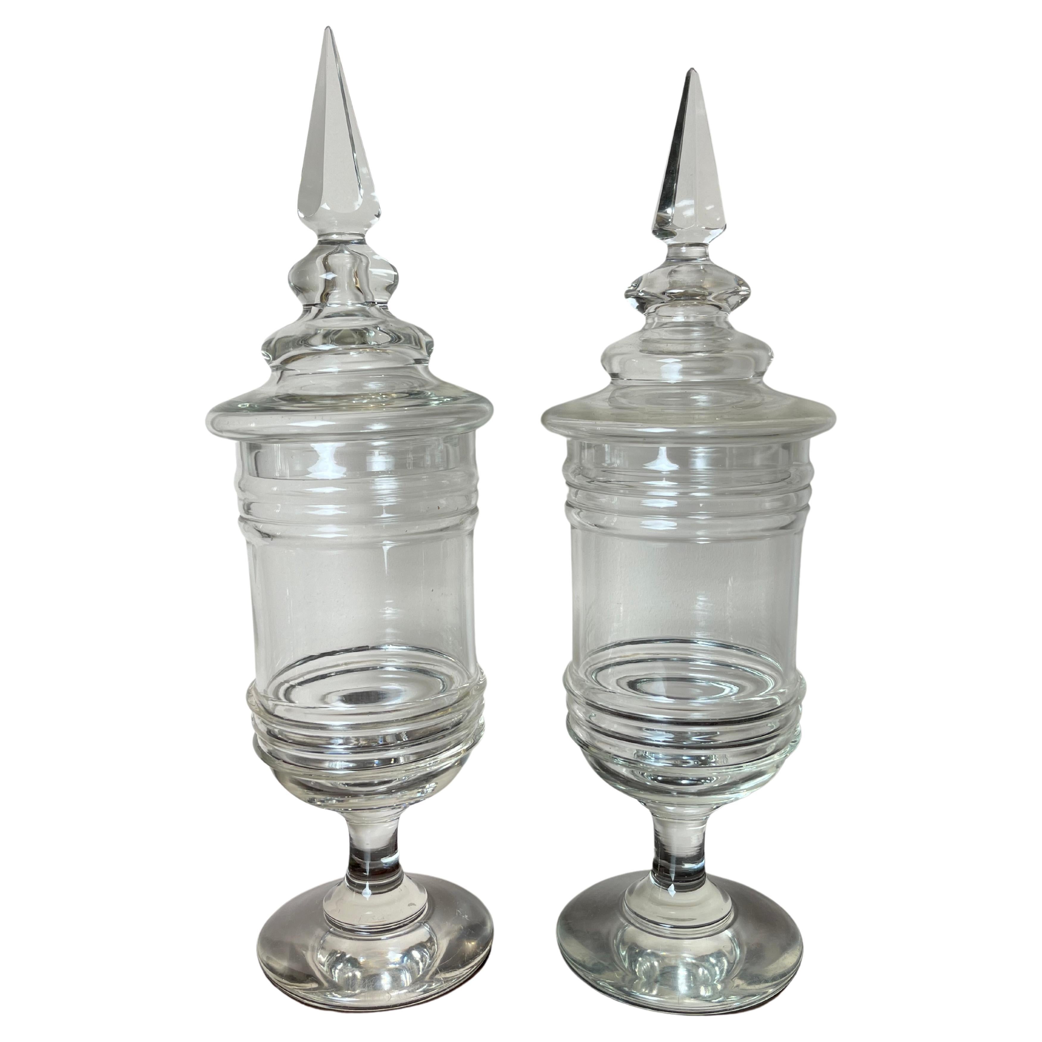 Pair of Glass Pharmacy Jars, Italy, 1930s For Sale