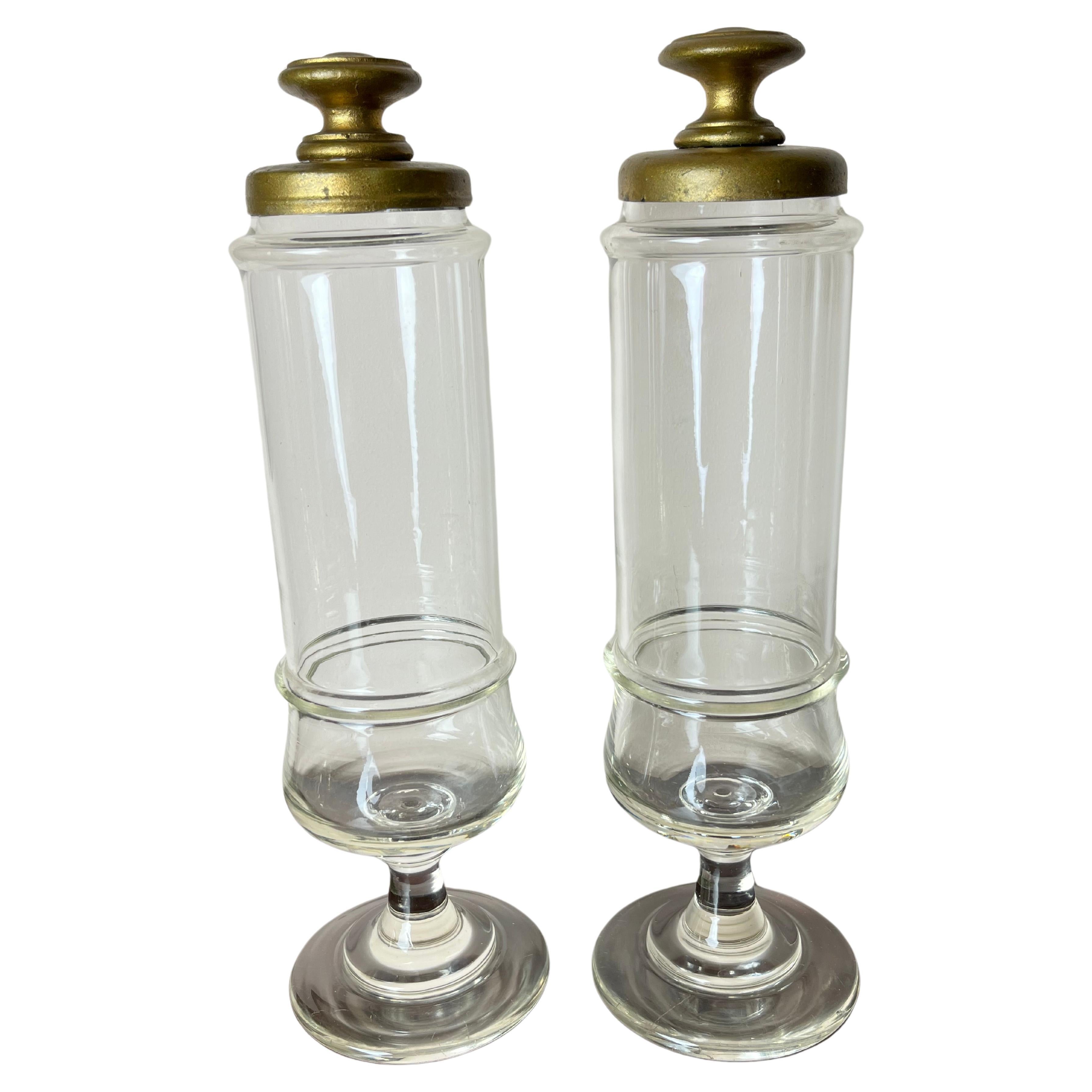 Pair of Glass Pharmacy Jars, Italy, 1930s For Sale