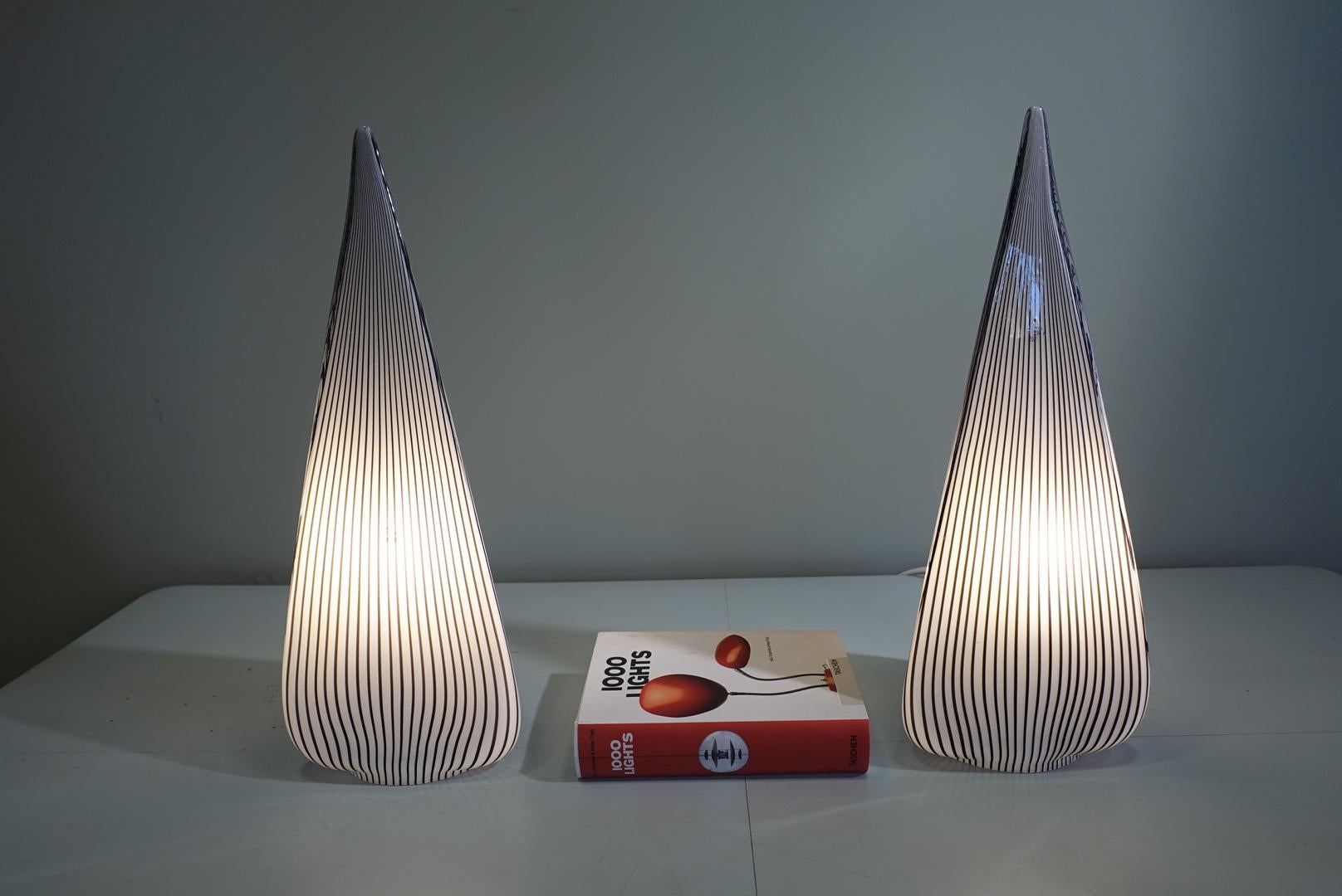 Pair of Glass Pyramid Table Lamps by Lino Tagliapietra for Vetri Murano, 1982 4