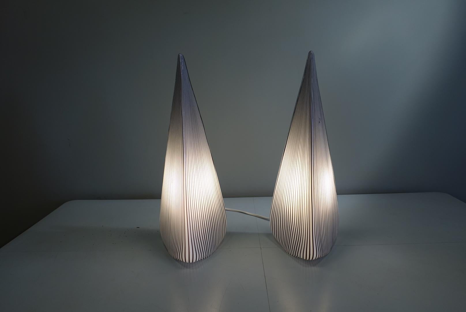 Italian Pair of Glass Pyramid Table Lamps by Lino Tagliapietra for Vetri Murano, 1982