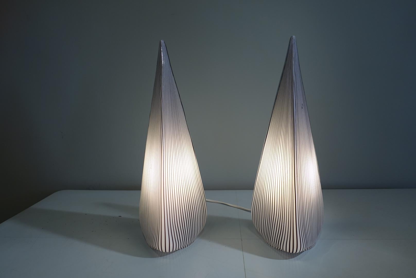 Murano Glass Pair of Glass Pyramid Table Lamps by Lino Tagliapietra for Vetri Murano, 1982