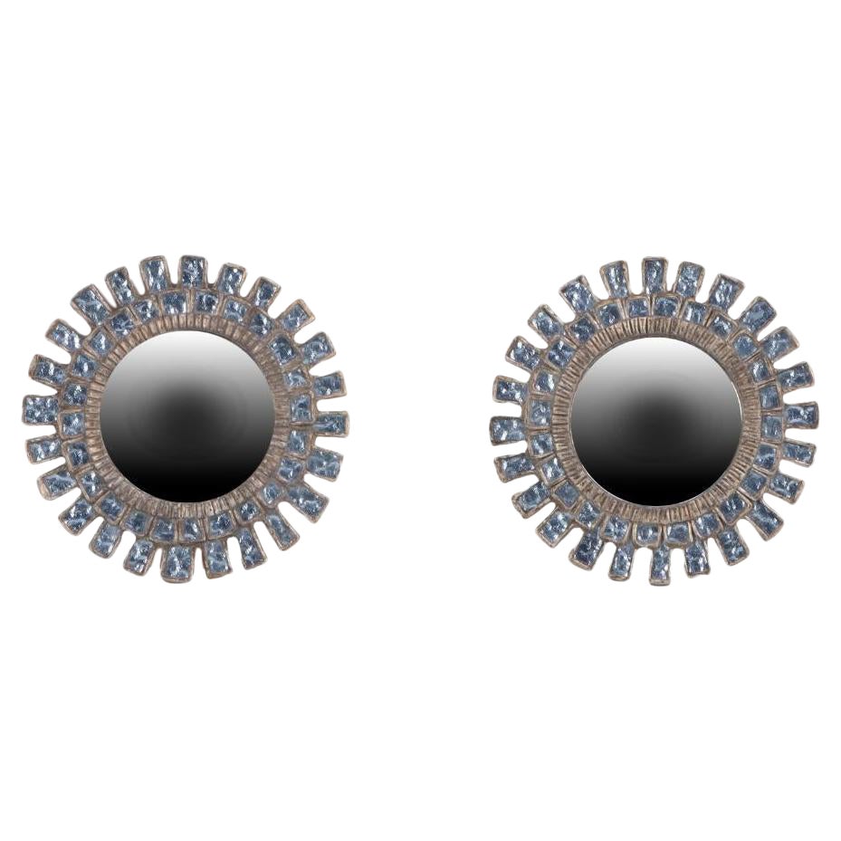 Pair of Glass & Resin "Romain"  style Convex Sunburst Mirrors.