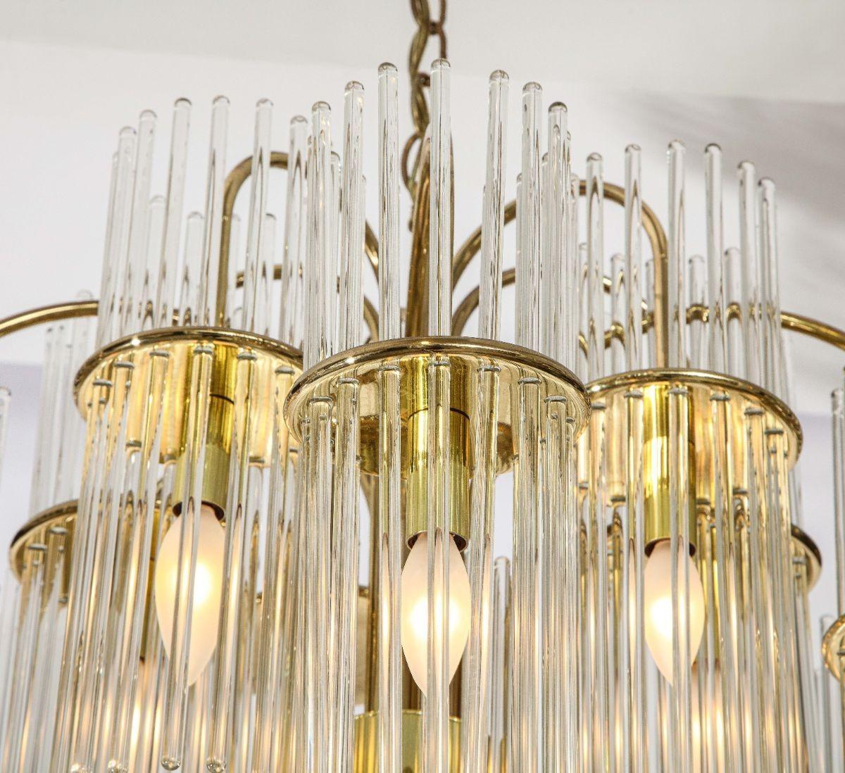 Pair of Glass Rod Chandelier Pendant Lamp by Gaetano Sciolari. In Good Condition For Sale In New York, NY