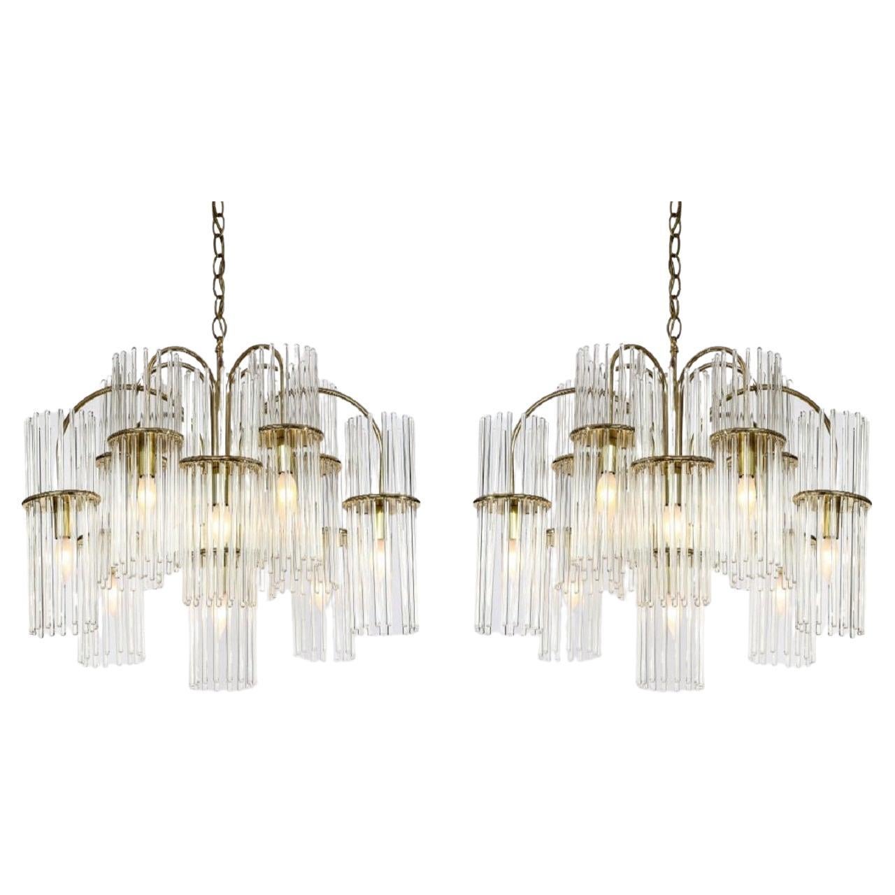 Italian Brass and Glass Rod Chandelier by Gaetano Sciolari at 1stDibs