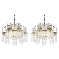 Pair of Glass Rod Chandelier Pendant Lamp by Gaetano Sciolari.