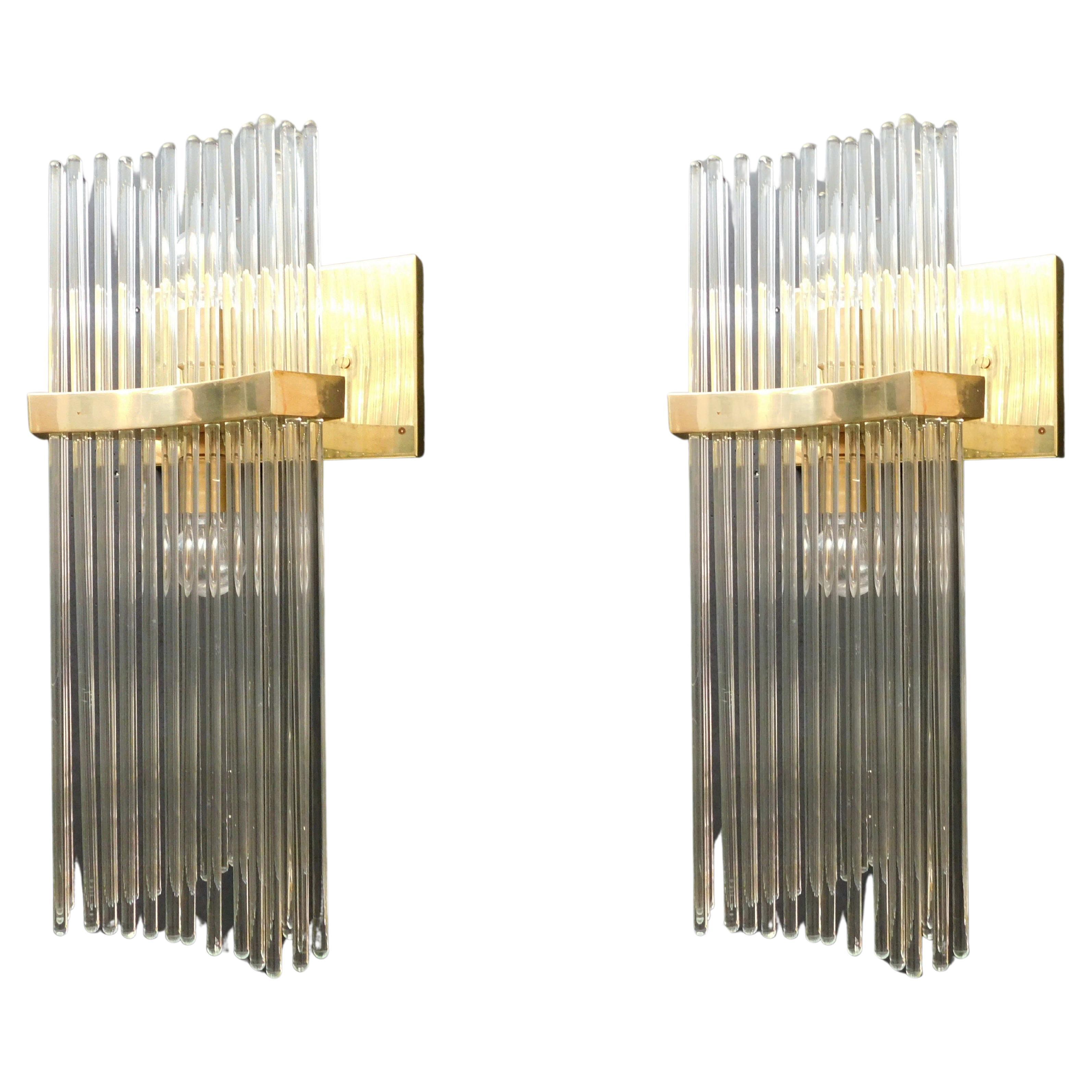 Pair of Glass Rod Sconces by Sciolari, 3 Pairs Available en vente