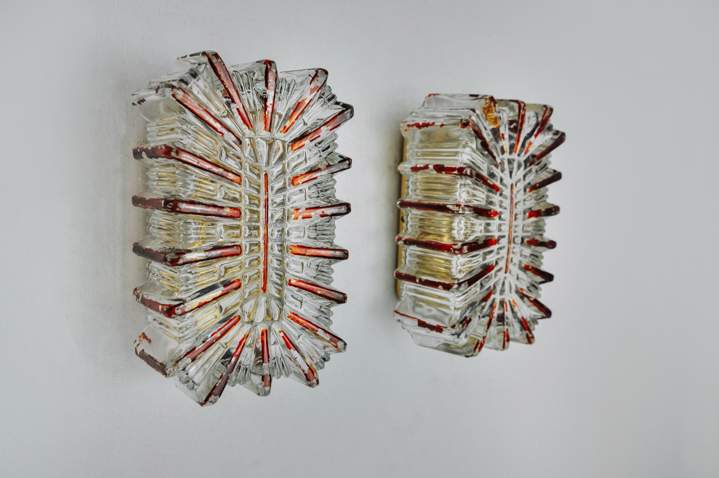 Hollywood Regency Pair of Glass Sconces and Orange Varnish by Limburg, Germany, 1970 For Sale