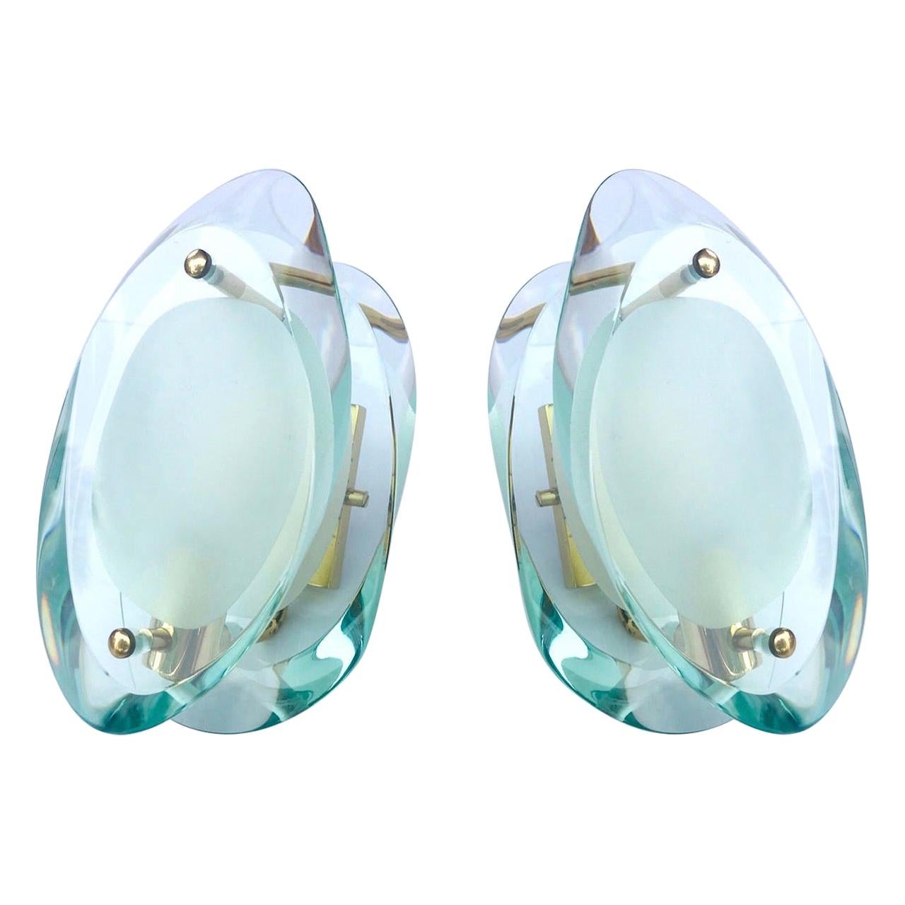 Pair of Glass Sconces by Max Ingrand for Fontana Arte, Italy, circa 1960s