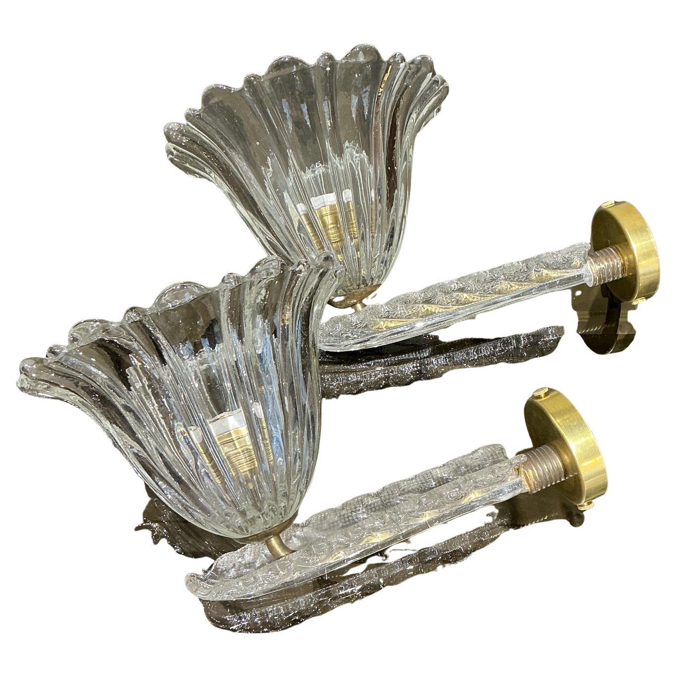 Pair of glass sconces Seguso Murano Italy 1940