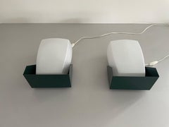 Pair of Glass Sconces with Green Metal Base by Candle, 1970s, Italy