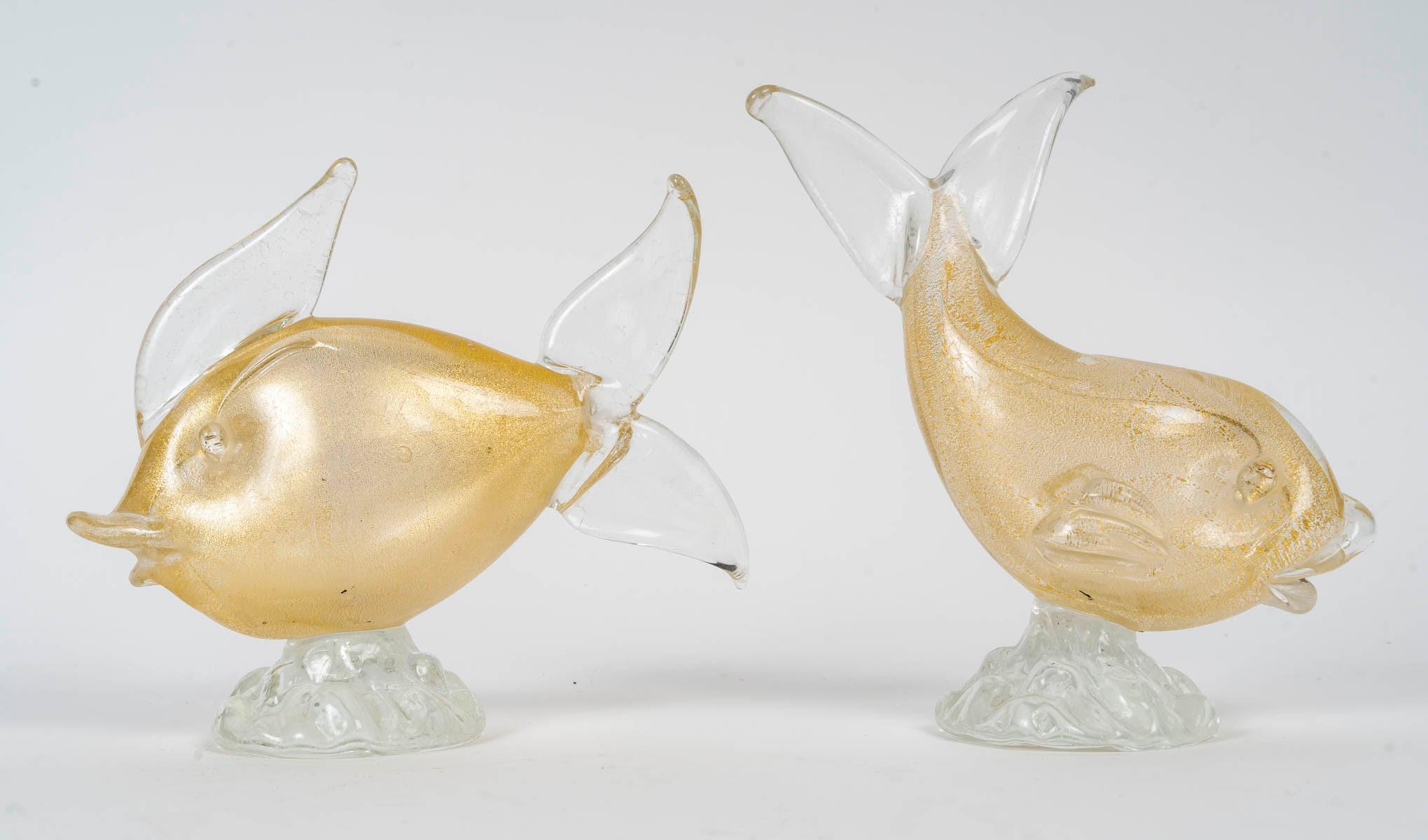 Modern Pair of Glass Sculptures of a Fish, Murano, 20th Century. For Sale