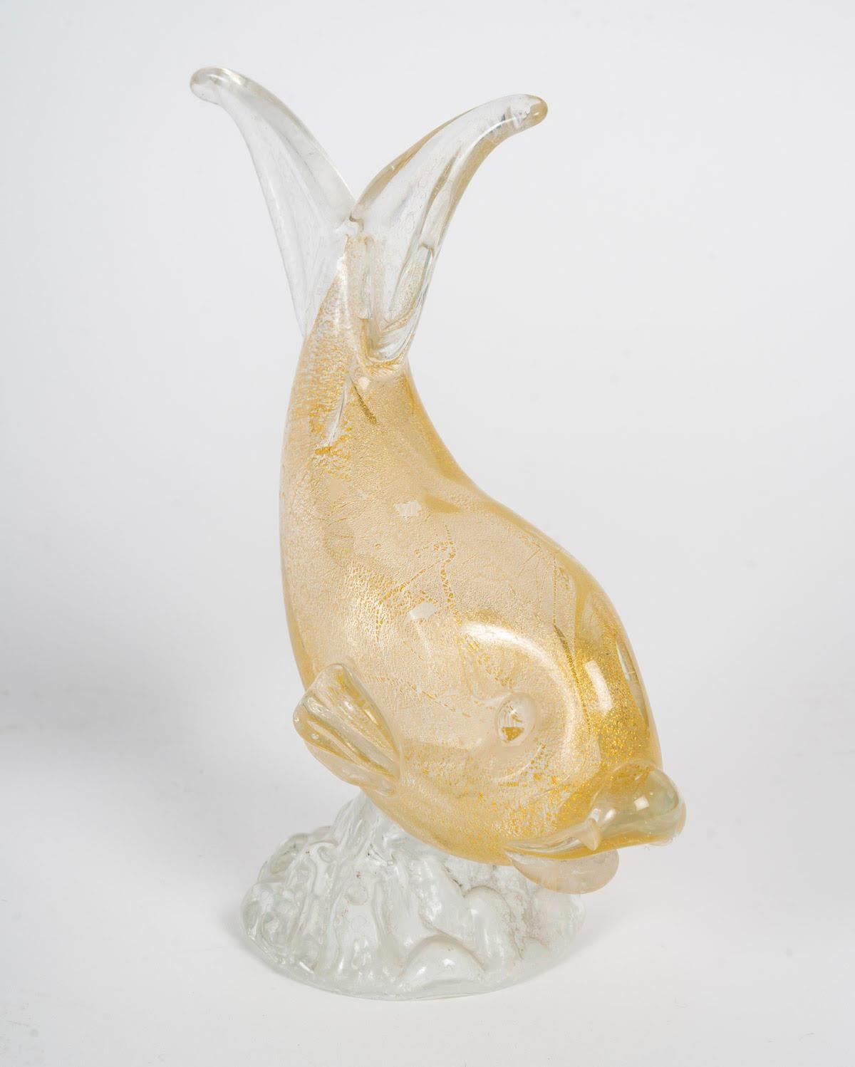 Italian Pair of Glass Sculptures of a Fish, Murano, 20th Century. For Sale