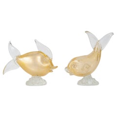 Pair of Glass Sculptures of a Fish, Murano, 20th Century.