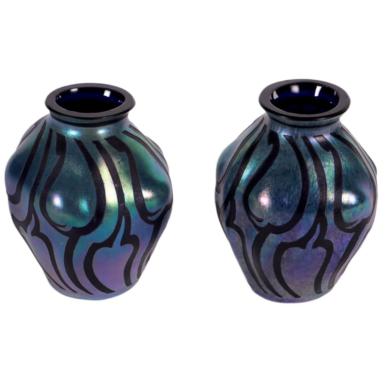 Pair of Glass Small Vases, Austria, 20th Century