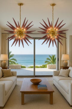 Pair of Glass Sputnik Chandeliers, Murano