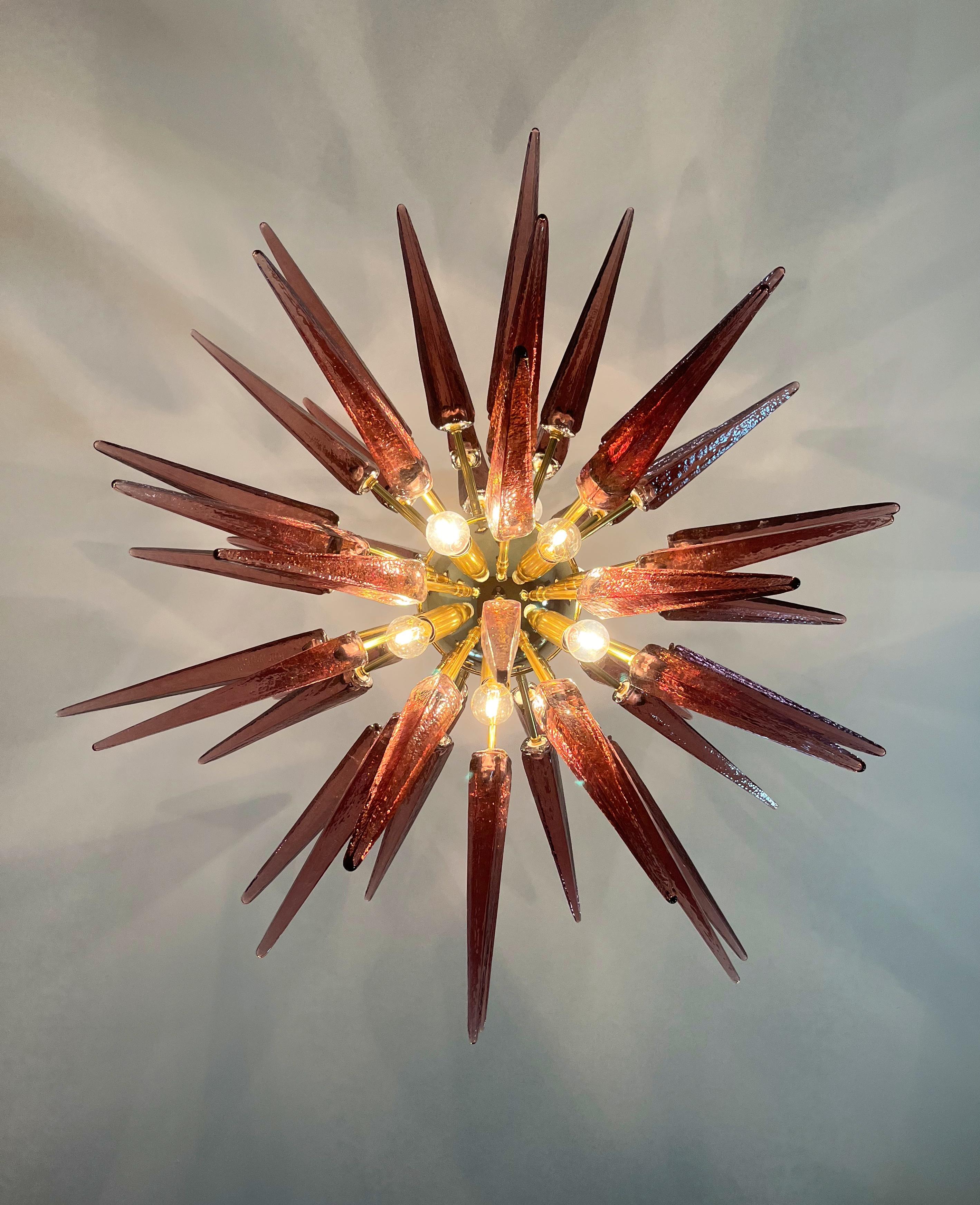 Italiano Pair of Glass Sputnik Chandeliers, Murano in vendita