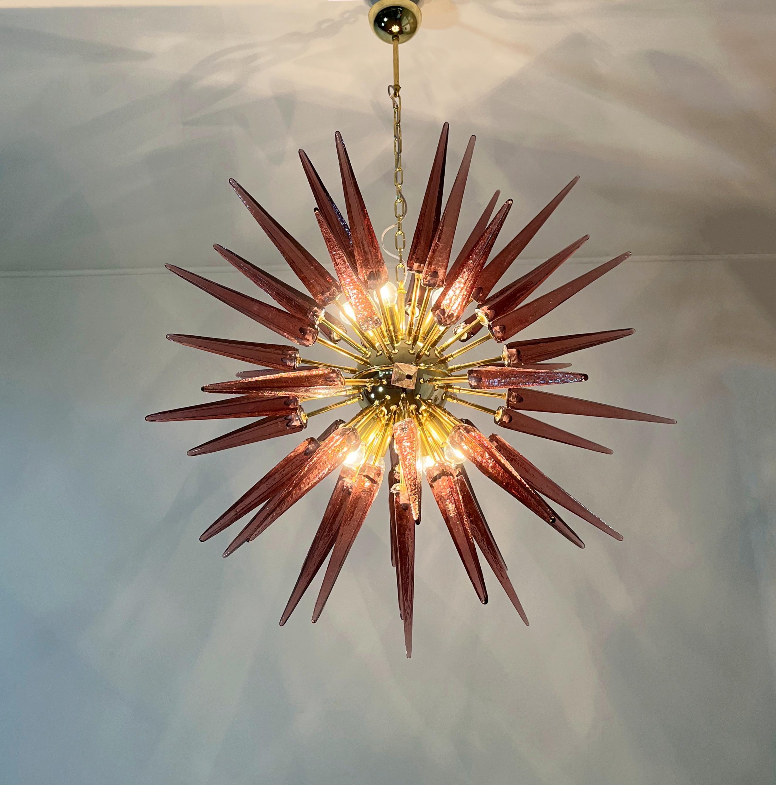 Fine XX secolo Pair of Glass Sputnik Chandeliers, Murano in vendita