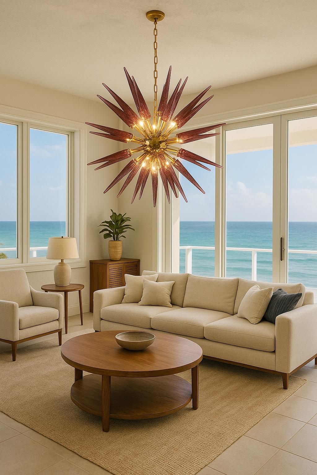 Metallo Pair of Glass Sputnik Chandeliers, Murano in vendita