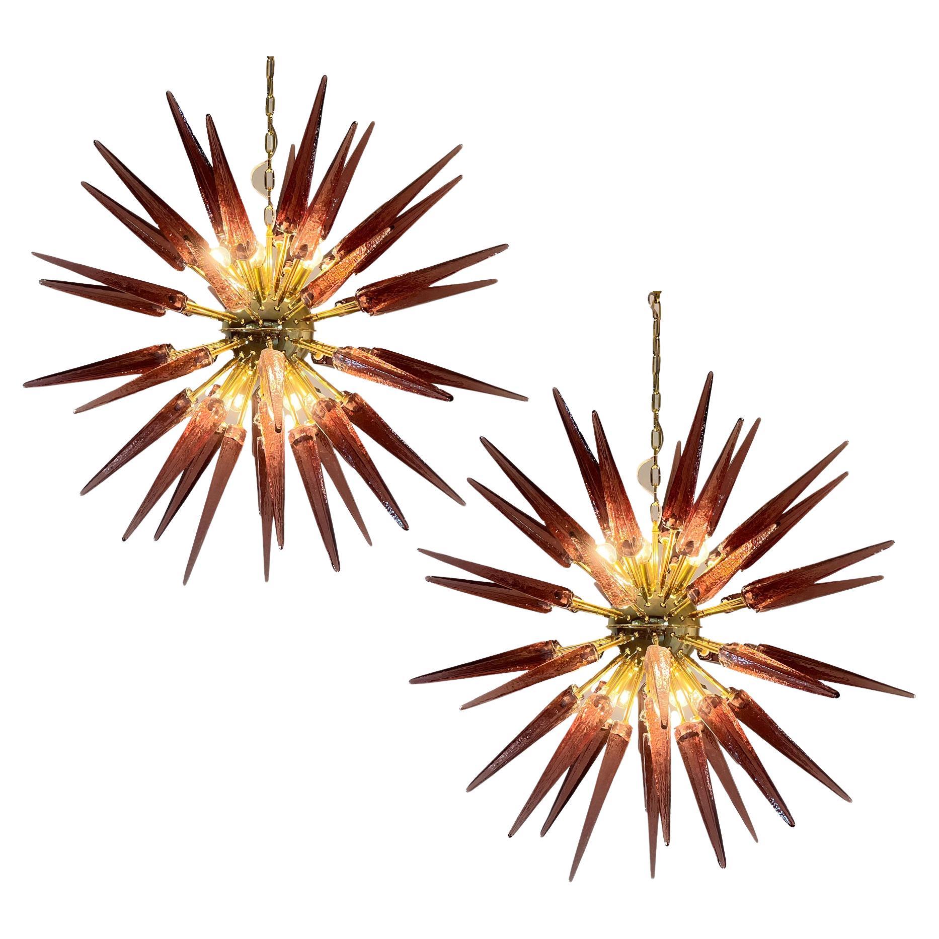 Pair of Glass Sputnik Chandeliers, Murano