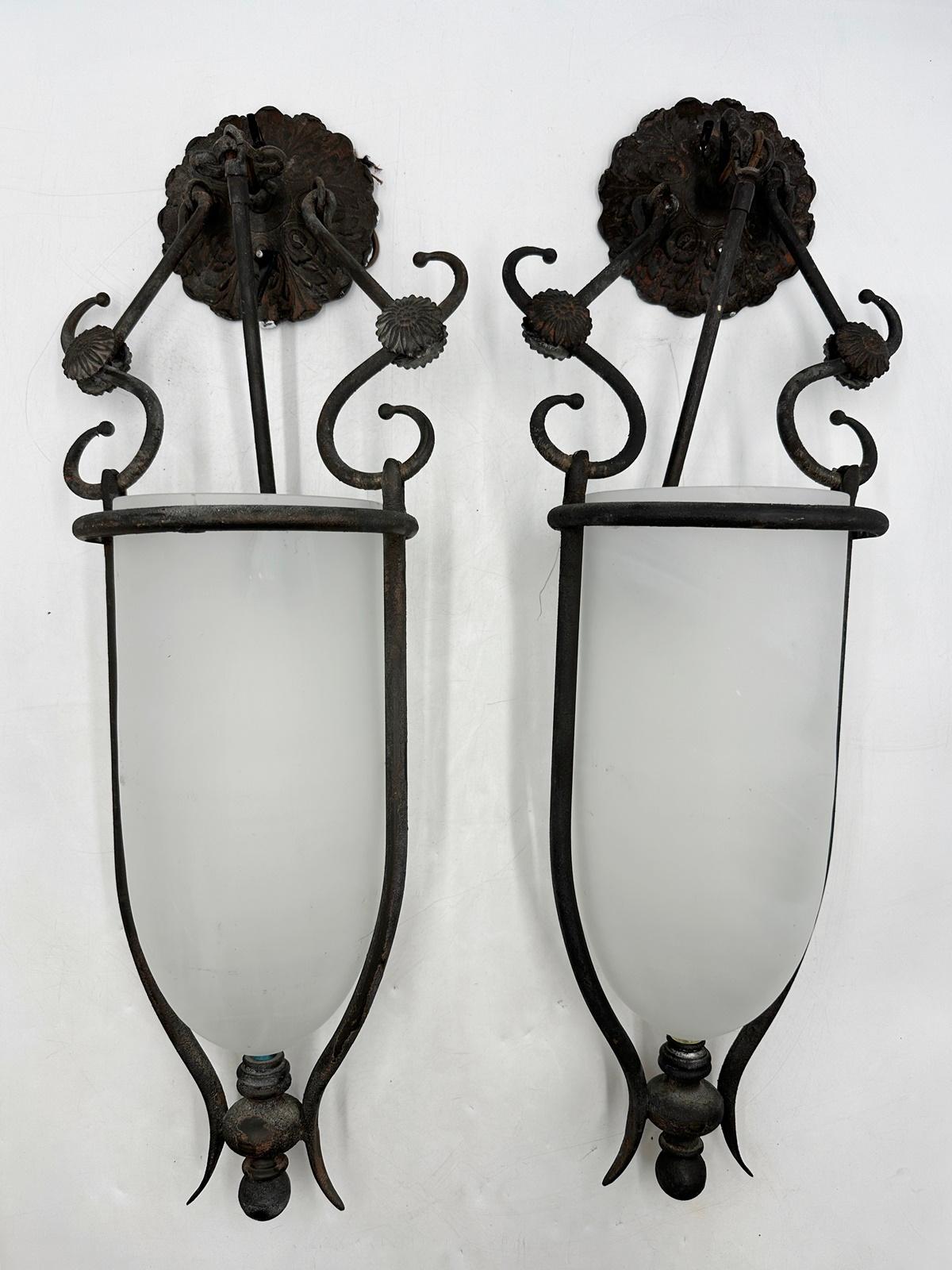 Modern Pair of Glass & Steel Lantern Lights by Lantern Masters, USA 2000's For Sale