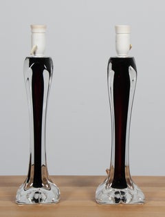 Pair of Glass Table Lamp by Paul Kedelv for Flygfors, 1960s