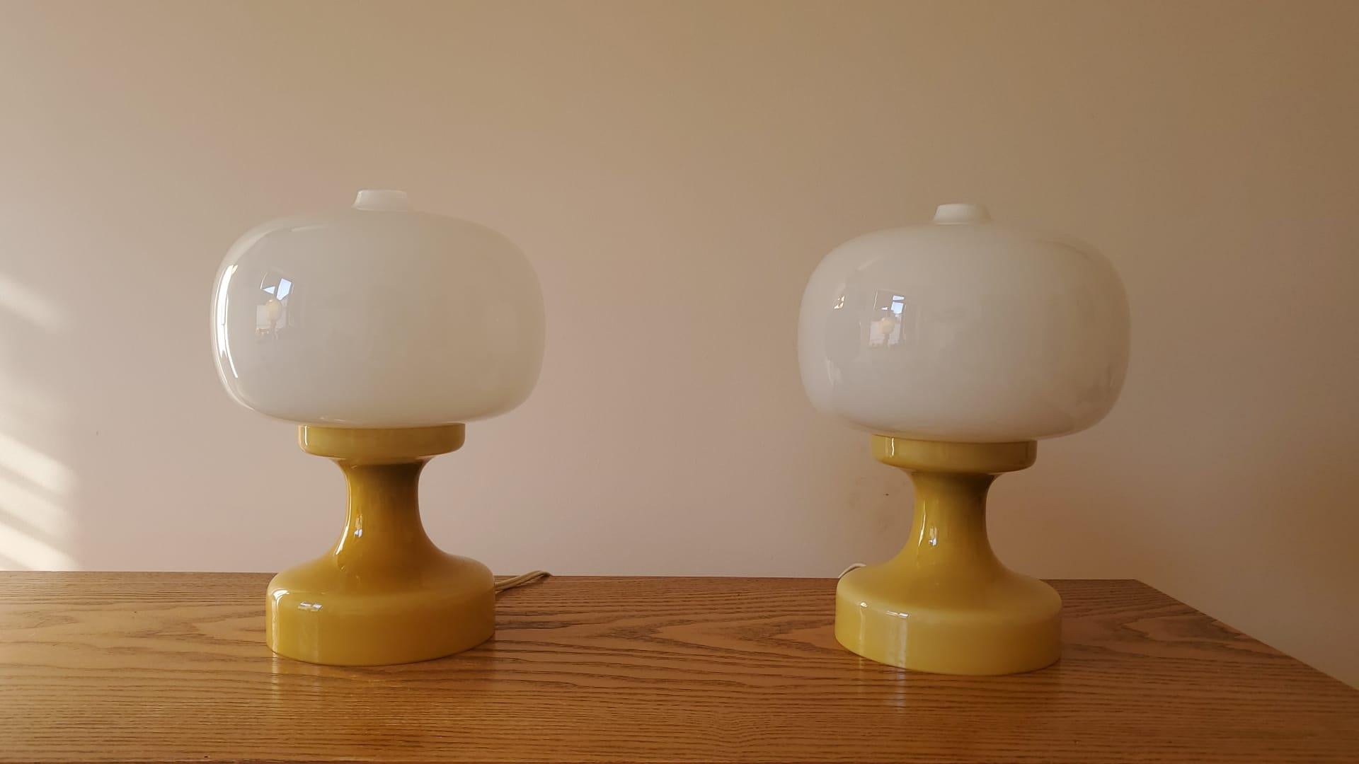 Czech Pair of Glass Table Lamps, 1970s For Sale
